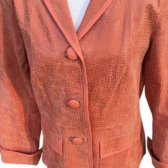 Vintage Leather Blazer Jacket Textured Size S Bradley Bayou Coral Pink - Picture 4 of 9